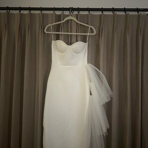 Brand New Elegant White Strapless Bella Barnett Dress with Tulle Accent